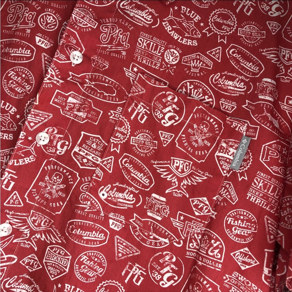 Columbia PFG Trollers Best Short Sleeve Logo Print Men’s Large Red White